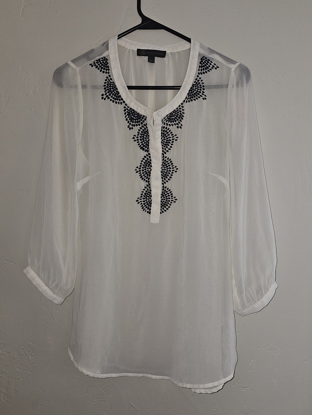 Outback Red White Polyester Chiffon Tunic with Black Embroidery Vintage